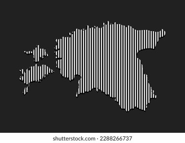 Template Estonia map from white vertical lines isolated on background. Europe country for pattern, design, illustration, infographic. Abstract concept parallel lines of silhouette map Estonia