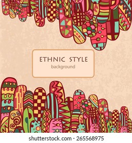 Template ethnic design for card.  Abstract ethnic pattern in vivid colors, ethnic motif. Decoration for ethnic design. Fancy multicolored background ornament.
