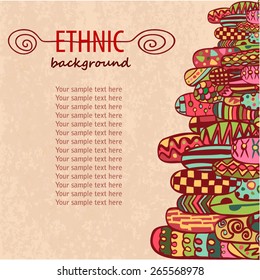Template ethnic design for card. Abstract ethnic pattern in vivid colors, ethnic motif. Decoration for ethnic design. Fancy multicolored background ornament.