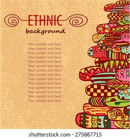 Template ethnic design for card. Abstract ethnic pattern in vivid colors, ethnic motif. Decoration for ethnic design. Fancy multicolored background ornament.
