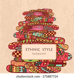 Template ethnic design for card. Abstract ethnic pattern in vivid colors, ethnic motif. Decoration for ethnic design. Fancy multicolored background ornament.