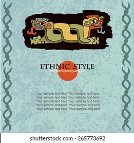 Template ethnic design for card. Background in ethnic style of the Aztecs, Mayas, Incas. Designed in the national colors.