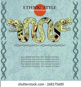 Template ethnic design for card. Background in ethnic style of the Aztecs, Mayas, Incas. Designed in the national colors.