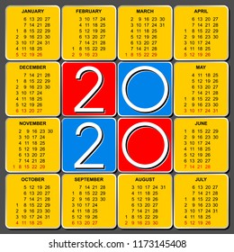 Template - European calendar grid 2020 in vector