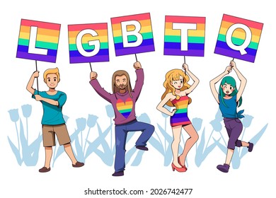 Template event banner design Multiracial and gender design. Equal hands holding a LGBTQ banner. celebrate freedom of gender on white background. 