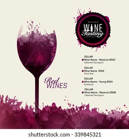 Template for event or party. Suitable for tasting events,  wine presentation, invitation or wine list. Artistic design background with stains. Vector