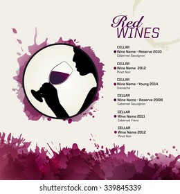 Template for event or party. Suitable for tasting events,  wine presentation, invitation or wine list. Artistic design background with stains. Vector