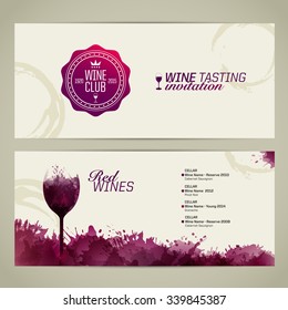 Template for event or party. Suitable for tasting events,  wine presentation, invitation or wine list. Artistic design background with stains. Vector