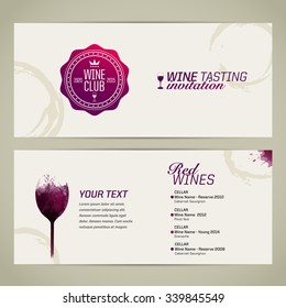 Template for event or party. Suitable for tasting events,  wine presentation, invitation or wine list. Artistic design background with stains. Vector