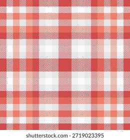 Tela de Plantilla textil de Vector, patrón de tartán de cuadros de feliz Navidad. Fondo a cuadros de textura hacia abajo sin fisuras en la paleta de colores rojo y blanco.