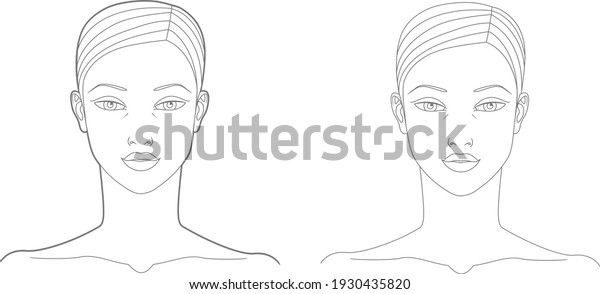 女性の正面の顔と首のテンプレート 医療と化粧品の仕組み グラフィックライン描画 ベクターイラスト のベクター画像素材 ロイヤリティフリー