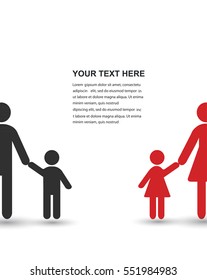 Template with family and a place for text. Man, woman, children