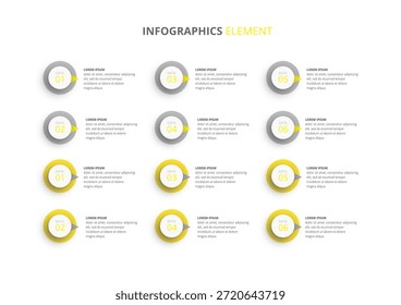 Plantilla con gráficos circulares y texto de marcador de posición para la visualización de datos