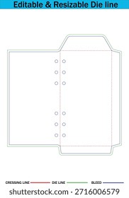 Template featuring an editable and resizable die line with bleed and cressing lines isolated