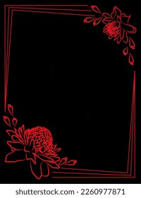 template featuring an illustration of a kecombrang flower in red color on a black background