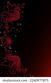 template featuring an illustration of a kecombrang flower in red color on a black background