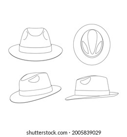 Template fedora hat vector illustration flat sketch design outline headwear