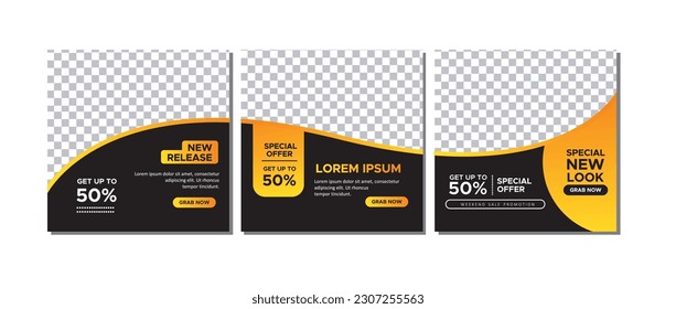 Template Feed instagram, Social Media Post for ads, Promotion Product Social Media Banner, Post. Social media web banner design template with black and gold color.