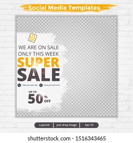 Template feed for social media ad, design for fashion sale, vector with abstract shapes