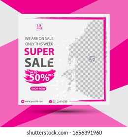 Template Feed For Social Media Ad, Design For Fashion Sale, Vector With Abstract Shapes