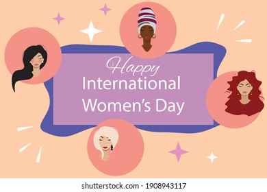 Template with female faces. For banner, poster, advertisements, cards, invitations. Vector template.