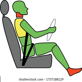 Template Figure Man Sitting In A Car Driver. Crash Test. Sign. Profile View. Vector Illustration