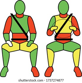 Template figure man sitting in a car driver and passenger. Crash test. Sign. View in front. Vector illustration