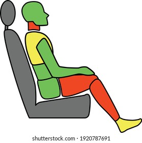 Template Figure Man Sitting In A Car Passenger. Crash Test. Sign. Profile View. Vector Illustration