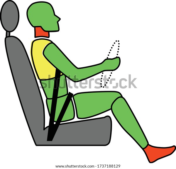 Template figure man sitting in a car
driver. Crash test. Sign. Profile view. Vector
illustration