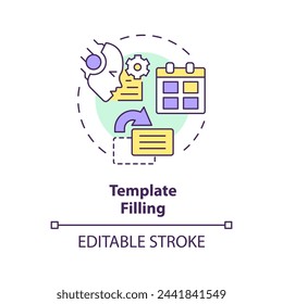 Template filling multi color concept icon. Prompt engineering technique. Interact with AI models. Round shape line illustration. Abstract idea. Graphic design. Easy to use in article