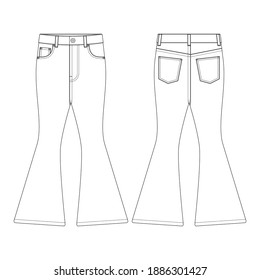 Template flared jeans vector illustration flat design outline clothing