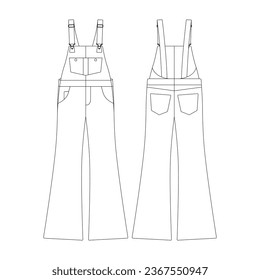 template flared overall vector illustration flat design outline clothing collection