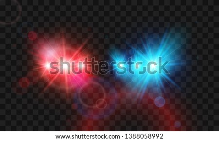 Template flash red and blue light police car siren. Vector illustration isolated on transparent background