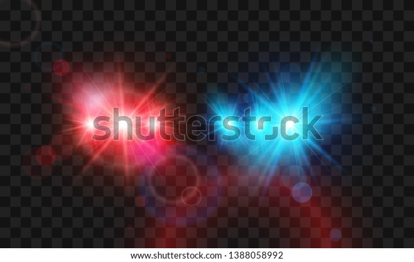Template flash red and\
blue light police car siren. Vector illustration isolated on\
transparent\
background
