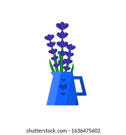 Template of flat design with bouquet of lavender flower in the jug.Vector illustration