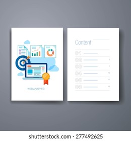 Template. Flat design concept icons for web and mobile phone services and apps. Marketing online analytic and optimization concept symbols. Target, tasks, charts concept illustration.