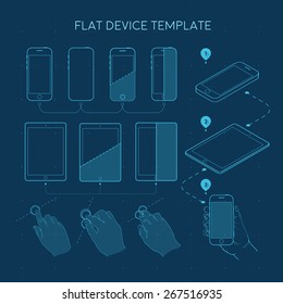 Template Flat devise line drawings gadgets and combinations of hands when you use the on-screen interaction schemes