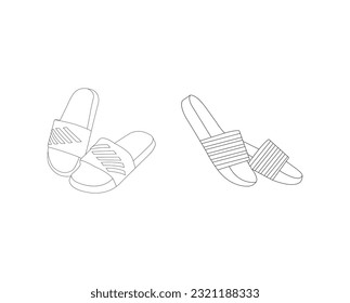 Template flip flops sandals vector illustration flat sketch design outline  Vector isolated pair flip  flops colorless black   white simple contour line drawing  isolated white background 