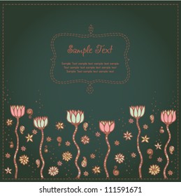 Template floral background with text frame. Fantasy illustration with lotus