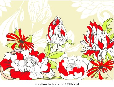 Template for floral card with colorful flowers
