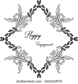 Template floral frame, style frame unique and elegant, card happy engagement. Vector