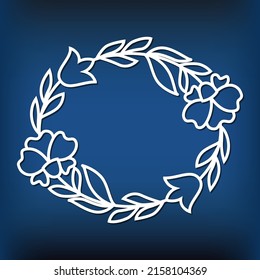 Template of floral oval frame for laser cut, paper cutting, plotter, craft design. Fowers wreath for wedding design. Vector botanical frame for monogram.