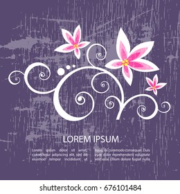 Template with floral pattern and text frame isolated on blue background.