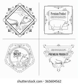 Template with flourishes calligraphic elegant ornament elements. Pork products.