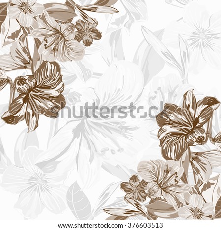 Template Flower Bouquets on isolated background. Vector broun colorl blooming branches. Flower composition for your design Wedding invitations, Thank You Card, Save the Date card and etc.
