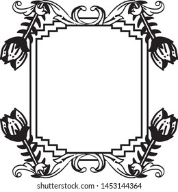 Template flower frame, isolated on white backdrop, ornament cards. Vector