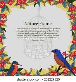 Template of flower frame.  It is a memo template of flower frame and birds. 