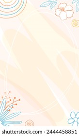 Template with flowers, leaves and rainbows with copy space on soft background. Elements with colorful outline. Vector illustration for poster, invitation, banner.