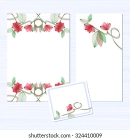 Template. Flowers on a white background. Invitation to the wedding. Congratulations Happy Birthday, Valentine's Day. Card for anniversary. Set.