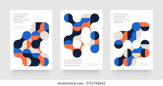 Template with fluid geometric shapes. Abstract bauhaus geometric pattern backgrounds with metaball fusion. Layout for flyer, poster or cover. 